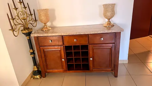 Solid Wood Sideboard / Buffet Cabinet with Marble Top and Wine Rack