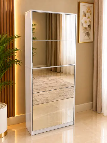 Slim Mirrored Shoe Cabinet / Storage Cupboard