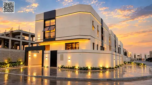 Luxury corner villa for sale in Al Bahia, Ajman | Royal facade and VIP finishing | 3500 sq ft built-up area | The epitome of luxury and distinction