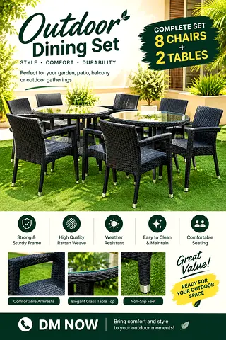 Outdoor Dining Set for Sale – 8 Chairs + 2 Tables جلسة خارجية