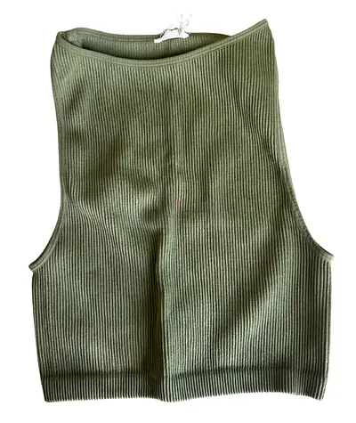 Olive ribbed sleeveless crop top, size S/M