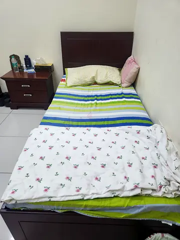 Used single bed with headboard and bedside drawer set - dark wood