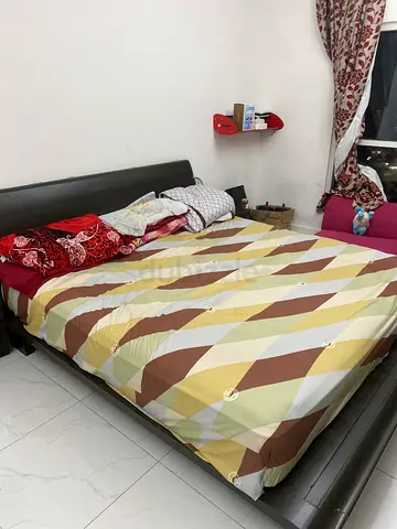 King size upholstered bed frame with mattress - good condition without items mattress and frame side