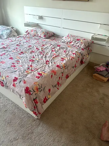 IKEA White platform bed with spring mattress - good condition
