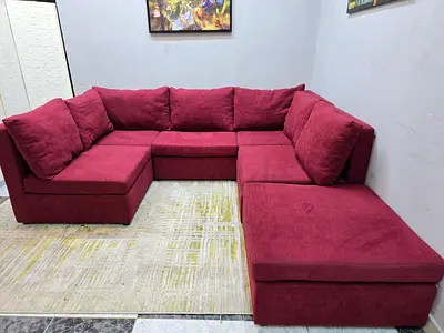Large Red L-shaped Modular Sofa - Good Condition