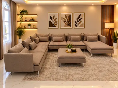 L-Shape Corner Sofa Set with Ottoman | Multiple Colors Available