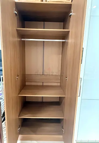 wooden wardrobe with mirror - shelves and hanging rail