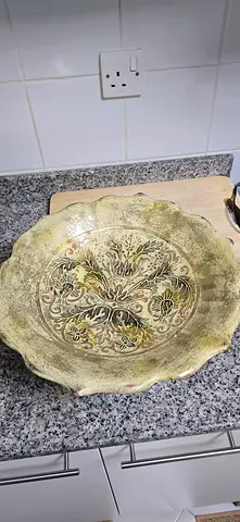 Large Vintage Tuscan Style Decorative Pedestal Bowl / Fruit Bowl
