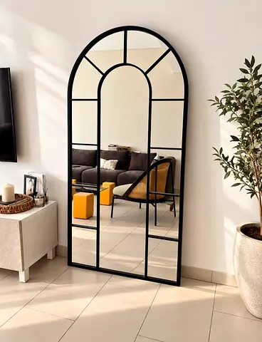 Large Arched Full-Length Decorative Wall Mirror with Black Frame