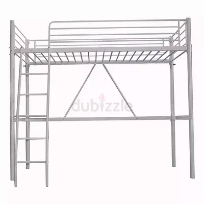 White Metal Loft Bed with Ladder - Single High Sleeper