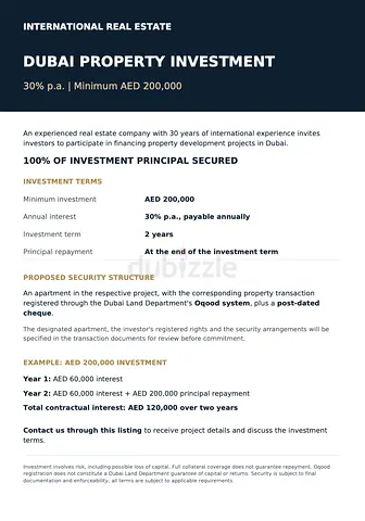 REAL ESTATE INVESTMENT 30% ROI  - 100% secured