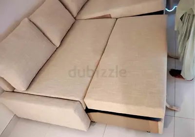Beige L shape Sofa Bed with Storage  Good Condition