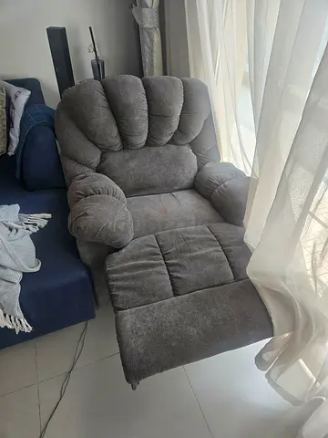 Gray Plush Recliner Armchair with Footrest - Comfortable Single Seat