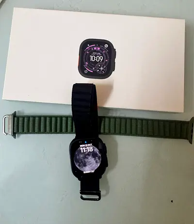 Apple Watch Ultra-style smartwatch with extra bands and original box