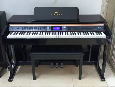 The Steiner DP-1200 Digital Piano (High-Polish Shiny Black) is an 88-key upright-style digital piano