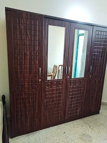 Large 4-Door Wooden Wardrobe with Mirror - Good Condition