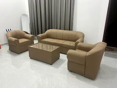 3-seater sofa with 2 armchairs and coffee table - beige set