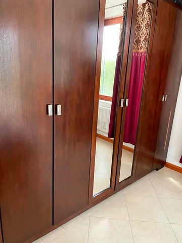 6-Door Wardrobe with Mirror - Dark Brown