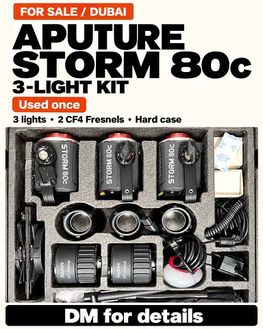Aputure Storm 80c 3-Light Kit – Used Once, Complete with Case & Fresnels