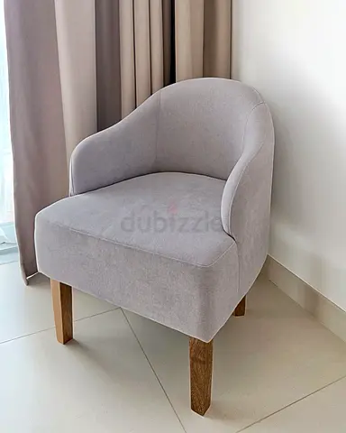 Light Grey Tub Accent Chair with Oak Legs