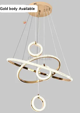 Modern LED Crystal Orbital Pendant Chandelier - Gold/Chrome Finish RIMOT control dimmable 3color Led