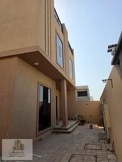 For rent: a villa in Sharjah, Al Houshi area, brand new, first occupant. The area is 3200 sq ft. Spe