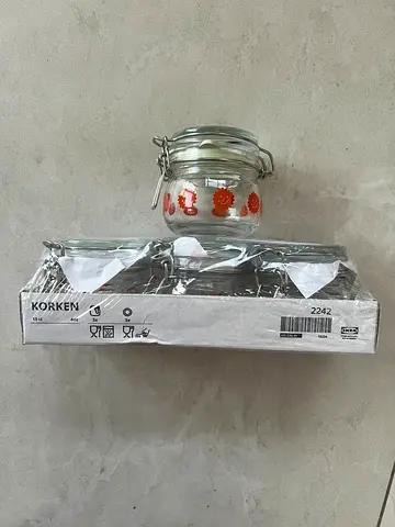 4 New Glass Clamp-Lid Jars – 3 IKEA KORKEN 13cl + 1 Decorative