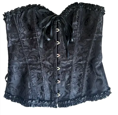 Black Brocade Lace-Up Corset Top, Size M/L - Good Condition
