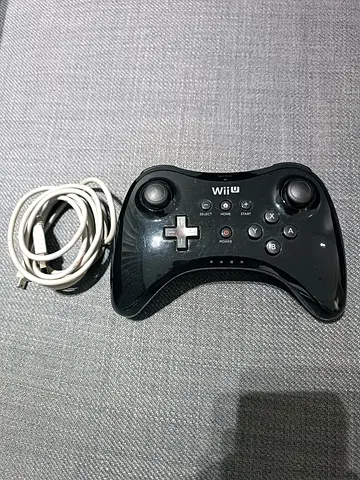 Nintendo Wii U Pro Controller (Black) with Charging Cable - Good Condition
