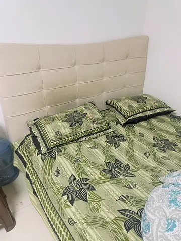 Queen fabric upholstered headboard - light beige, good condition