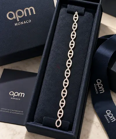 APM Monaco Silver Link Bracelet with Rhinestones
