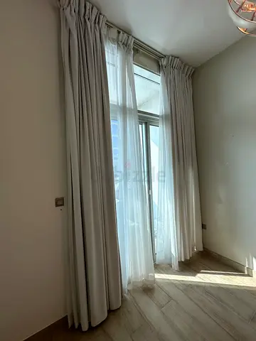 Two-layer beige blackout curtains for 2 rooms! with white sheer panels