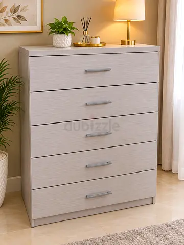 Light Grey 5-Drawer Chest Dresser - Good Condition