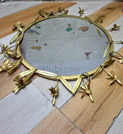 Vintage gold floral wall mirror - decorative round mirror