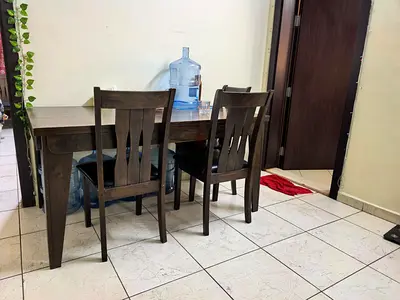 Solid Wood 6-Seat Dining Table with 6 Chairs - Dark Brown