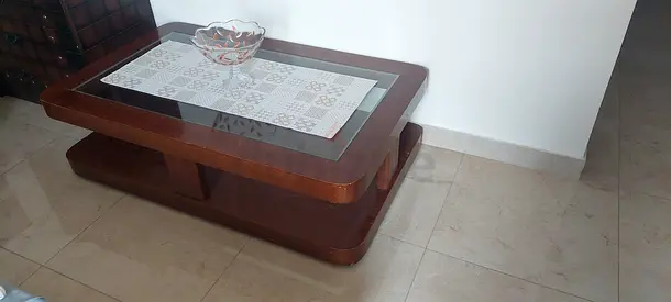 Solid Wood Coffee Table with Glass Top - Modern Design