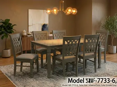 Solid wood 6-seater dining table set in smoke grey - Brand new