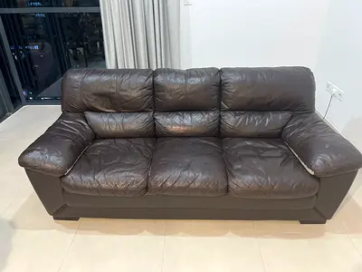 Used 3-Seater Home center Sperry Brown Half Leather Sofa - Comfortable,