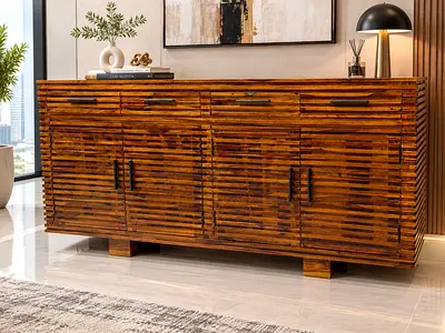 Crate and barrel Solid Wood Sideboard / Buffet Cabinet - Rustic Slatted Design