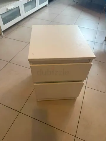 KULLEN, 35x49 cm White 2-Drawer Bedside Table / Nightstand - Good Condition