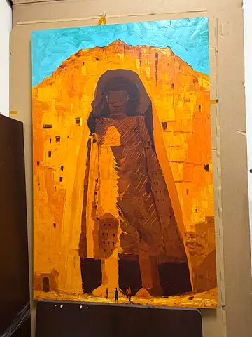 Large Hand-Painted Buddha Figure Oil Painting on Canvas