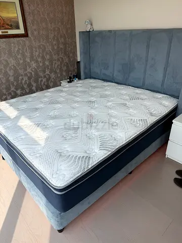 Queen bed frame with mattress — good condition