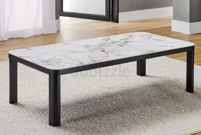 Modern rectangular coffee table with marble-effect top and black legs