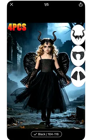 Black Gothic Angel Girl's Costume (Size 104-116) brand new