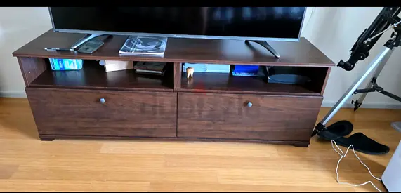 Wooden TV Stand / Entertainment Unit - Dark Walnut, Good Condition