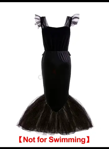 Halloween costume Black Mermaid Tulle Dress with Ruffled Shoulder Straps - Size 7-8 years