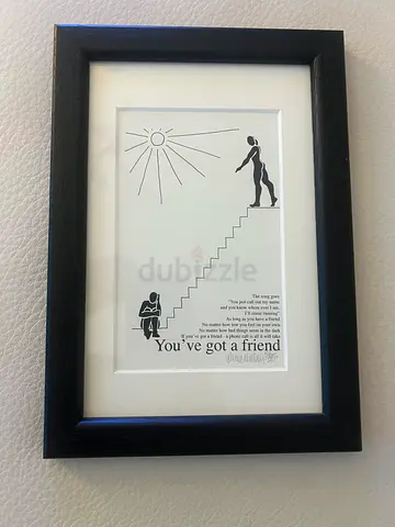 Framed black-and-white illustration print - "You've got a friend"
