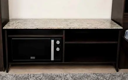 Dark wood TV/table with marble sticker on top