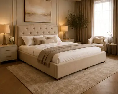 Foam and button tufted headboard super king bed
