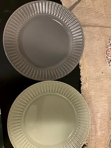 Set of decorative ceramic dinner plates — neutral grey & sage green